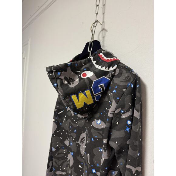 A Bathing Ape BAPE Shark Full Zip Hoodie Mens Large Black Gray Space Camo WGM - Picture 4 of 16